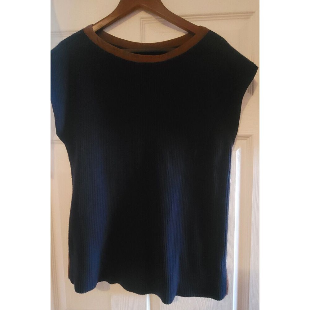 Lauren Ralph Lauren Women's L Wool Blend & Suede Trim ,Sleeveless Sweater